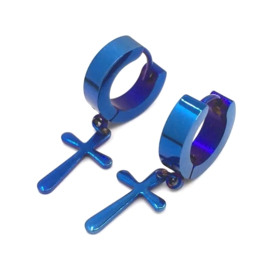 New Bright Blue Chunky Cross Earrings
